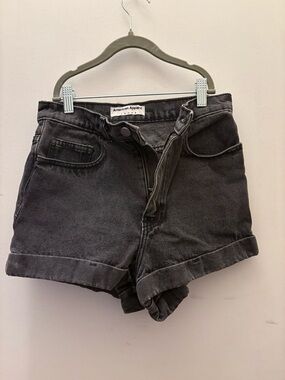 American Apparel Charcoal Black Cuffed High-Waist Denim Shorts